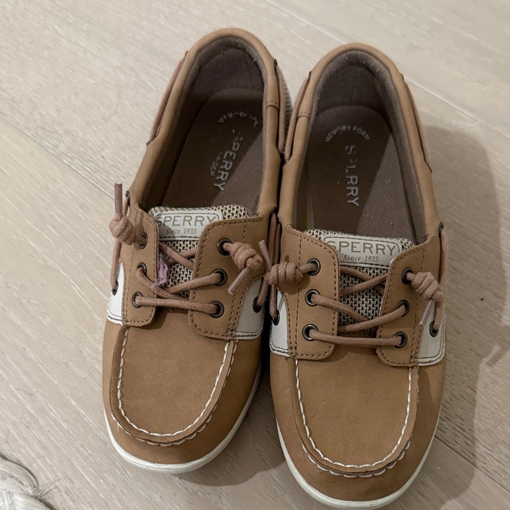 Sperry Kids Brown and White Moccasins